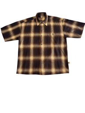 Dyse One Plaid Short Sleeved Button Up Shirt Brown Flannel Design Mens Large